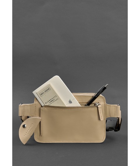 Leather women's belt bag Dropbag Mini light beige