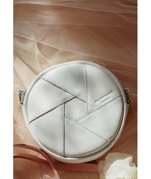 Leather round women's bag Bon-Bon white