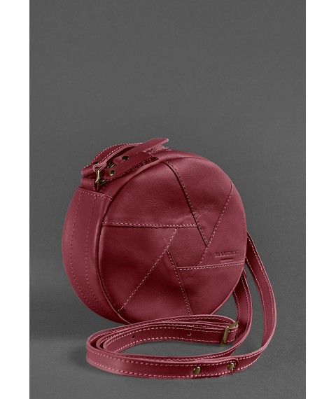 Кожаная круглая женская сумка Бон-Бон бордовая