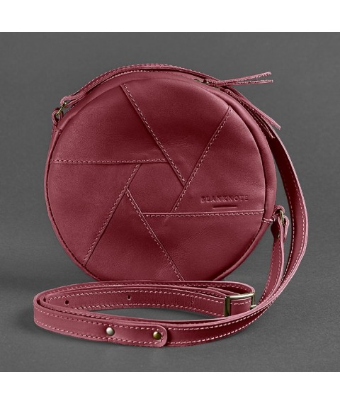 Кожаная круглая женская сумка Бон-Бон бордовая