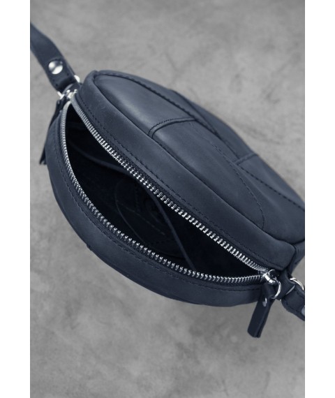 Leather round women's bag Bon-Bon blue Crazy Horse