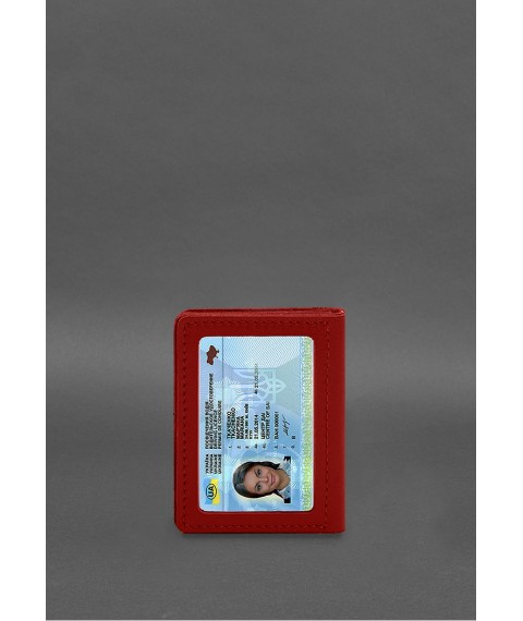 Leather cover for driver's license, ID and plastic cards 2.1 red