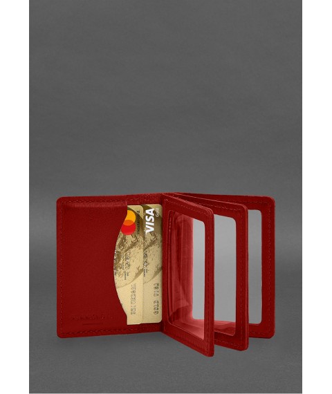 Leather cover for driver's license, ID and plastic cards 2.1 red
