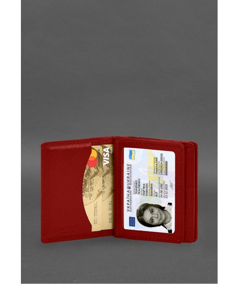 Кожаная обложка для водительского удостоверения, ID и пластиковых карт 2.1 красная