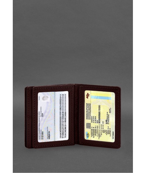 Leather cover for driver's license, ID and plastic cards 2.1 burgundy