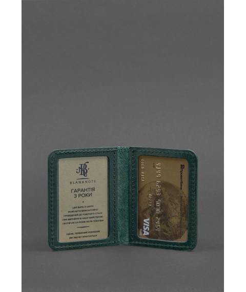 Шкіряна обкладинка для ID-паспорта і водійських прав 4.1 зелена Crazy Horse з гербом