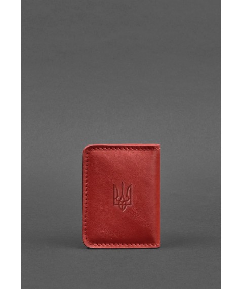 Кожаная обложка для ID-паспорта и водительских прав 4.1 красная с гербом Украины