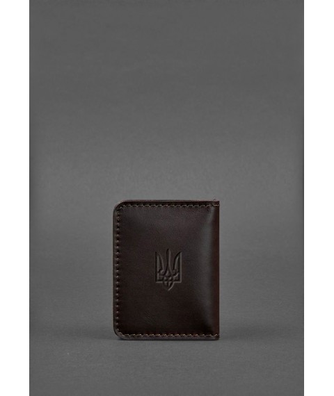 Leather cover for ID passport and driver's license 4.1 brown with the coat of arms of Ukraine