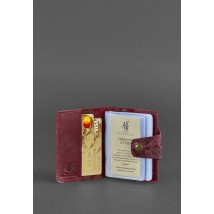 Женский кожаный кард-кейс 7.1 (Книжечка) бордовый с перьями Crazy Horse