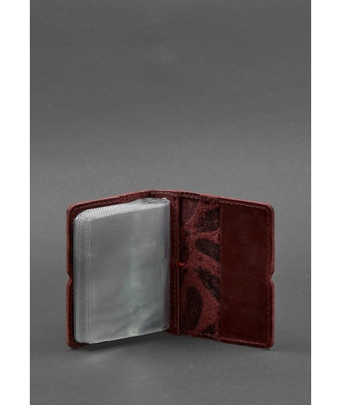Women's leather card case 7.0 burgundy with feathers