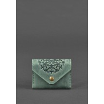 Leather card case 3.0 green with mandala
