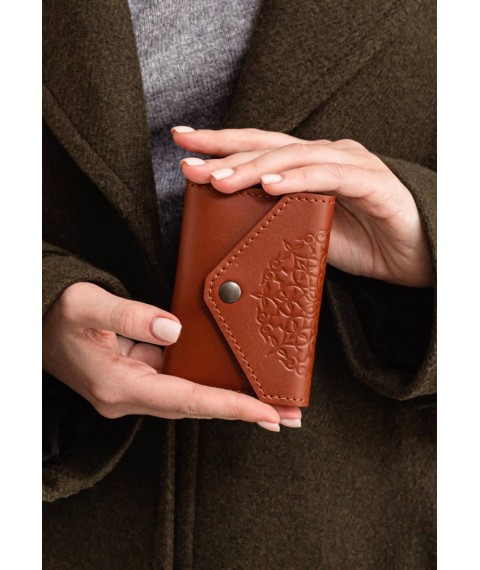 Leather card case 3.0 light brown with mandala