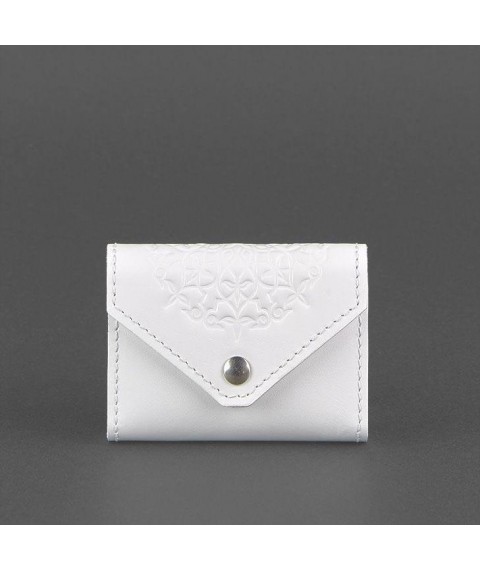 Women's leather card case 3.0 (Accordion) White with mandala
