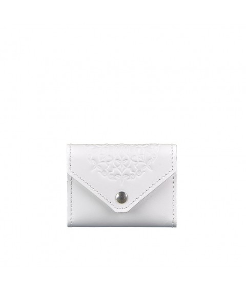 Women's leather card case 3.0 (Accordion) White with mandala