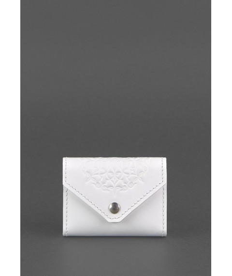 Women's leather card case 3.0 (Accordion) White with mandala