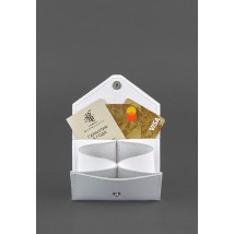 Women's leather card case 3.0 (Accordion) White with mandala