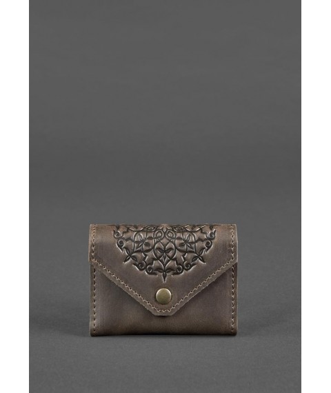 Leather card case 3.0 dark brown Crazy Horse with mandala