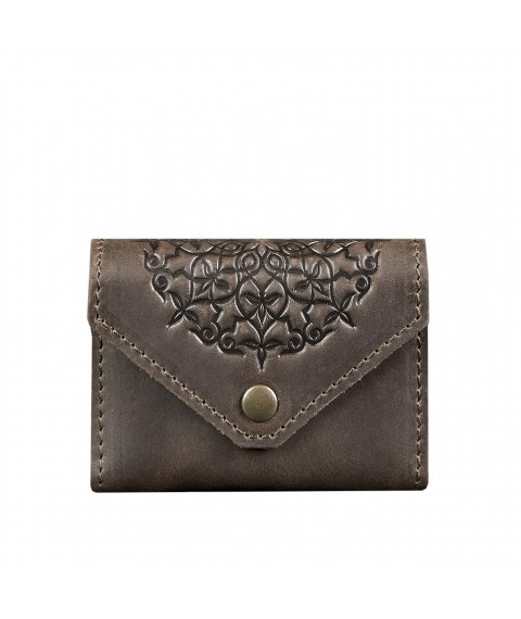 Leather card case 3.0 dark brown Crazy Horse with mandala