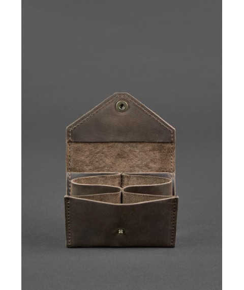 Leather card case 3.0 dark brown Crazy Horse with mandala