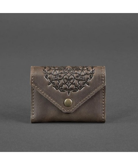 Leather card case 3.0 dark brown Crazy Horse with mandala