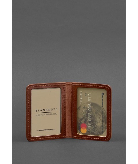Кожаная обложка для ID-паспорта и водительских прав 4.1 светло-коричневая с гербом