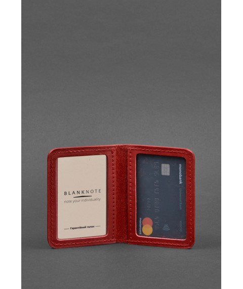 Шкіряна обкладинка для ID-паспорта і водійських прав 4.1 червона з гербом