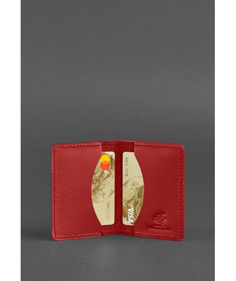 Women's leather card case (business card holder) 6.0 red