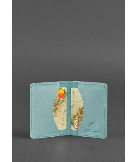 Women's leather card case (business card holder) 6.0 turquoise