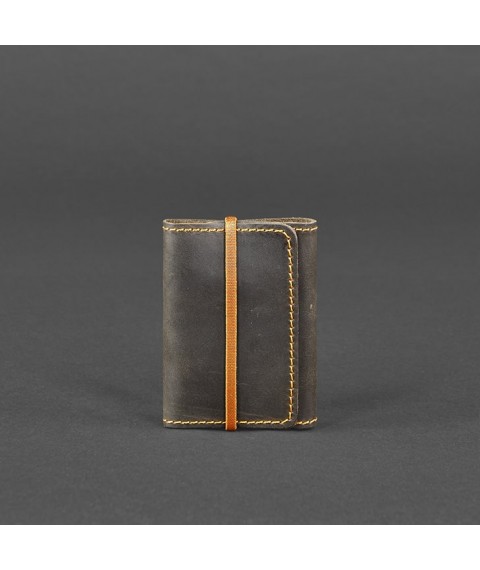 Leather card case 1.1 dark brown Crazy Horse with orange