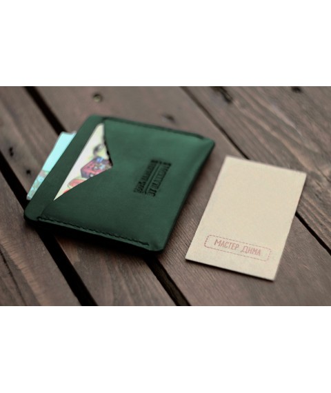 Leather business card holder 5.0 green Crazy Horse