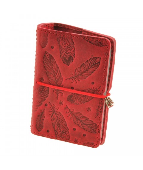 Women's leather card case 7.0 coral with feathers