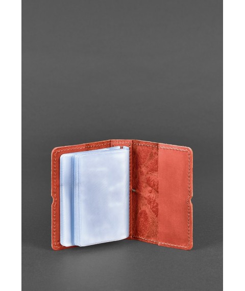 Women's leather card case 7.0 coral with feathers