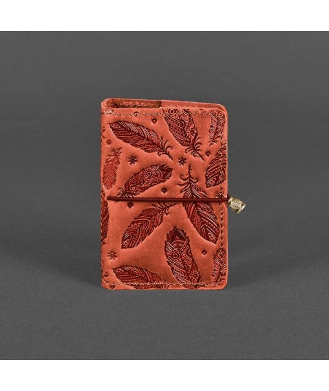 Women's leather card case 7.0 coral with feathers