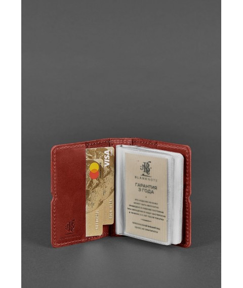 Women's leather card case 7.0 coral Crazy Horse