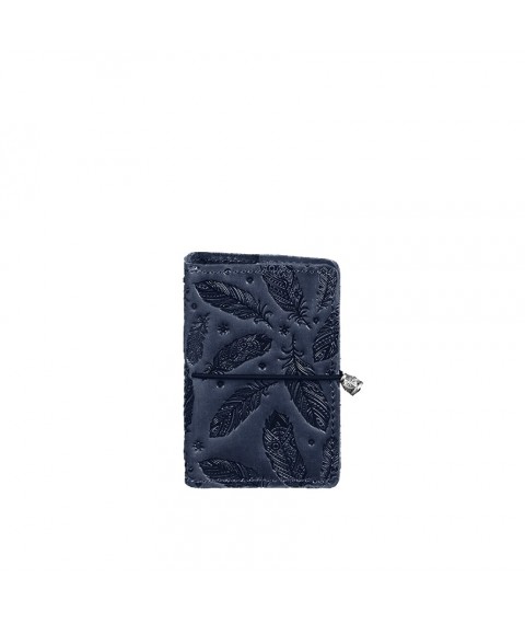 Leather card case 7.0 blue with feathers