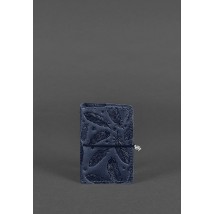Leather card case 7.0 blue with feathers