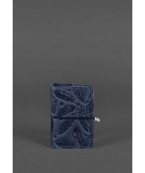 Leather card case 7.0 blue with feathers