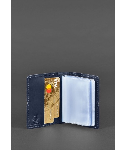 Leather card case 7.0 blue with feathers