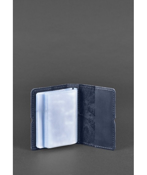 Leather card case 7.0 blue with feathers