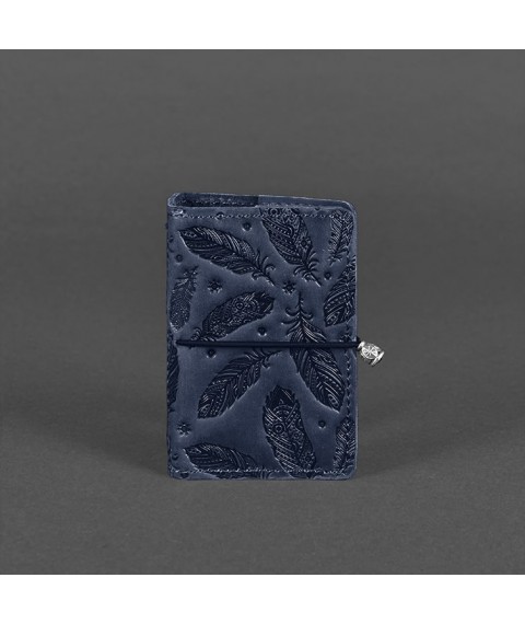 Leather card case 7.0 blue with feathers