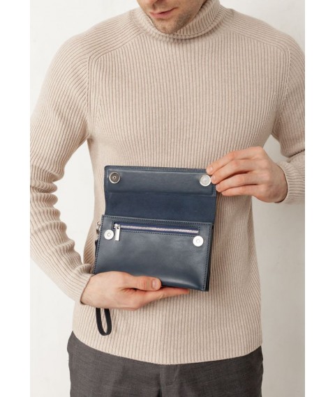 Leather men's clutch purse 3.0 blue crust