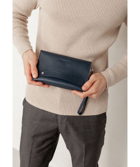 Leather men's clutch purse 3.0 blue crust