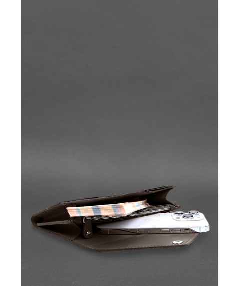 Кожаный  клатч (портмоне) на кнопке 5.0 Темно-бежевый