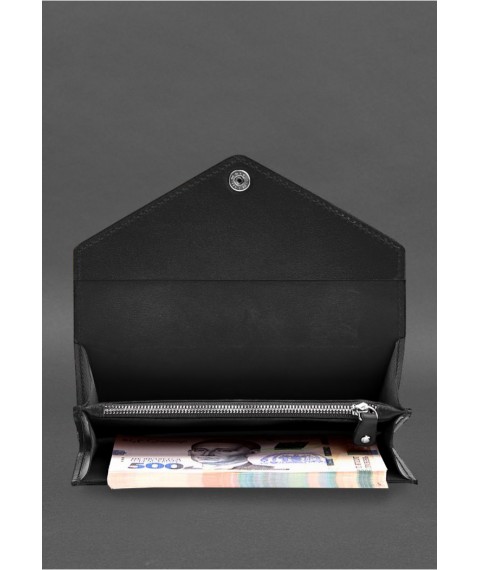 Leather clutch (purse) with button 5.0 Black crust
