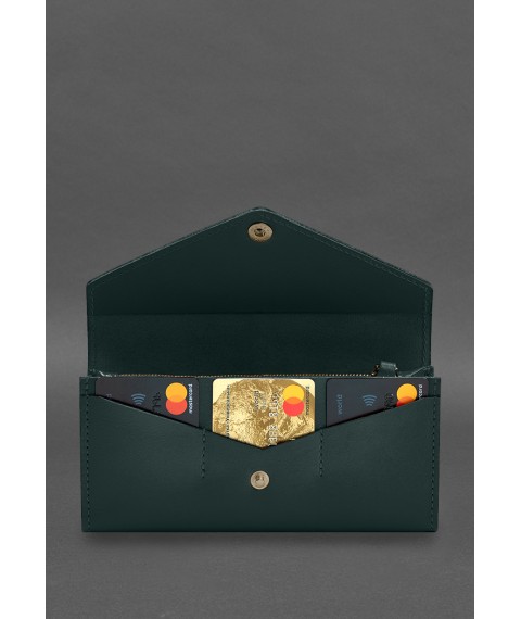 Leather clutch (purse) with button 5.0 Green crust