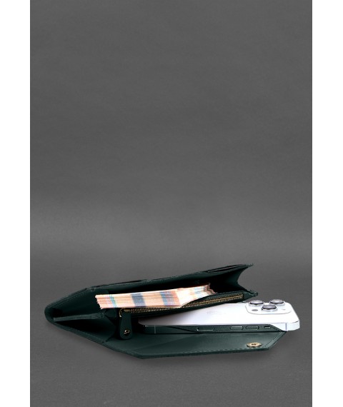 Leather clutch (purse) with button 5.0 Green crust