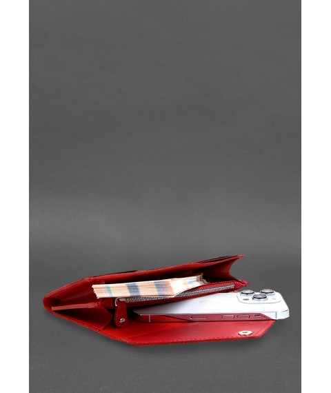 Leather clutch (purse) with button 5.0 red crust