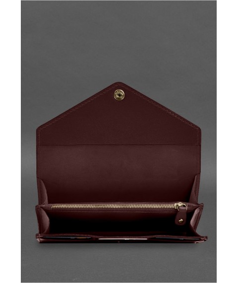 Leather clutch (purse) with button 5.0 Burgundy