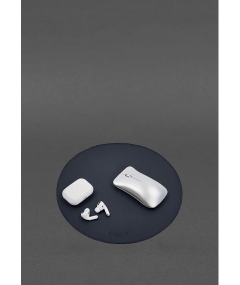 Round mouse pad made of genuine leather, blue crust