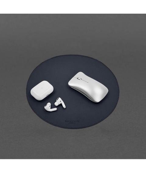 Round mouse pad made of genuine leather, blue crust